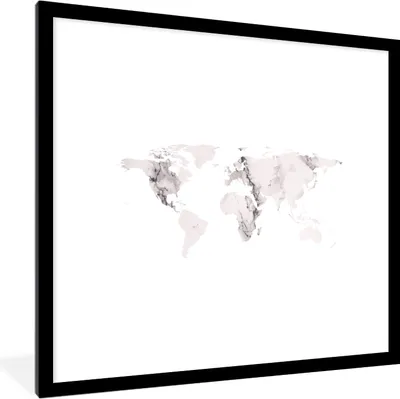 Produktbild von MuchoWow® MuchoWow® Gerahmtes Poster Weltkarte - Weiß - Marmor 40x40 cm - Poster mit zchwarzem Bilderrahmen - Poster - Plakat im Rahmen