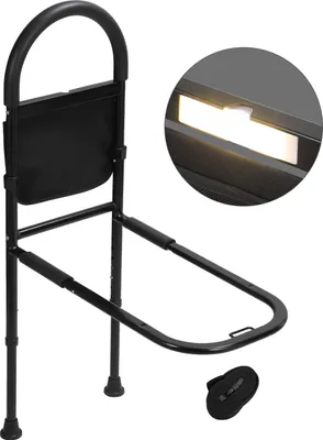 Immagine prodotto di Hengda ringhiera del letto per anziani ringhiera del letto di sicurezza con capacità di carico di stoccaggio 150 kg nero, con LED