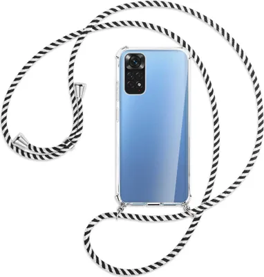 Produktbild von Handykette Backcover-Schutzhülle mit Band (Metall silberfarben) für Xiaomi Redmi Note 11S 4G - schwarz/weiß gestreift
