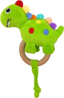 Produktbild von Babyrassel Dino Rassel Beißring Holz Natur Baby Geschenk Greifling Junge Plüsch