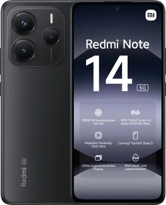 Produktbild von Xiaomi Redmi Note 14 5G Mitternachtsschwarz 6 Gigabyte 128 Gigabyte