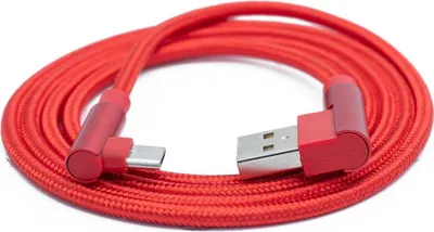 Produktbild von SYSTEM-S USB 2.0 Kabel 100 cm Micro Stecker zu 2.0 A Stecker Winkel geflochten in Rot