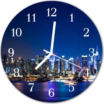 Produktbild von Glasuhr Wanduhr Küchenuhr Echt-Glas 30fi cm Skyline blau