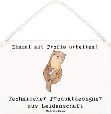 Produktbild von Mr. & Mrs. Panda Schild Technischer Produktdesigner Leidenschaft DIN A6 - Weiß - Geschenk, Türschild, Holzschild, sprüche, Deko Wandbild, Holz