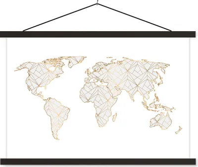 Produktbild von MuchoWow® Textilposter Weltkarte - Gold - Grau - Kinder - Jungen - Mädchen 150x100 cm mit schwarzem Rahmen - Schlafzimmer