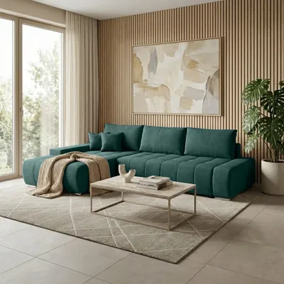 Produktbild von Beautysofa DRACO L Ecksofa mit Schlaffunktion & Bettkasten 267 cm - Schlafsofa, Bettsofa, Couch L-Form, Seitenausführung Links – Grün Aston 27