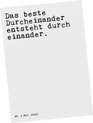Produktbild von Mr. & Mrs. Panda Postkarte Das beste Durcheinander entsteht... - Weiß - Geschenk, Freund, bildkarte, Postkarten, Sprüche, Spruch Weisheiten Zitate Lustig Weisheit Worte