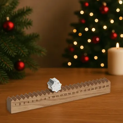 Produktbild von Adventskalender aus Eichenholz., KI-generiertes Bild