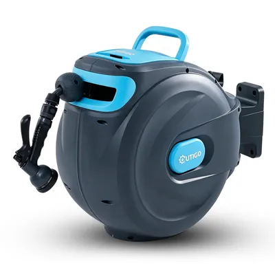 Immagine prodotto di OUTIGO Avvolgitubo da 25 m per giardino, avvolgitubo portatile, contenitore per tubo con doccetta multipla, avvolgimento automatico, fissaggio a parete