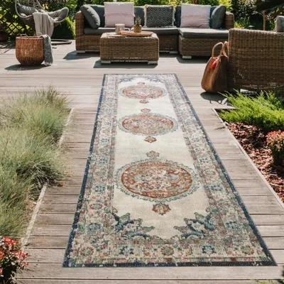 Produktbild von Teppich Orient Teppich Outdoor Wohnzimmerteppich Vintage bunt Größe - 80 x 300 cm