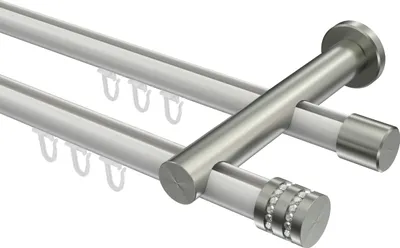 Produktbild von Interdeco Innenlaufstange / Gardinenstange mit Innenlauf Weiß / Edelstahl-Optik, Typ Platon Estana (Glitzerkappe), 20 mm Ø 2-läufig, 400 cm