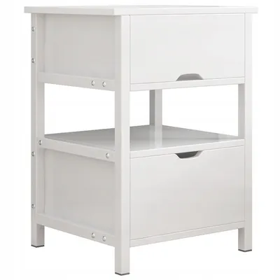 Zdjęcie produktu dla Szafka Nocna Biała Z 2 Szufladami Nowoczesna Loft Stolik Do Sypialni 45 Cm