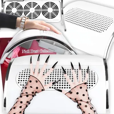Zdjęcie produktu dla Mocny pochłaniacz pyłu paznokci manicure frezarki 3 wiatraki 2 worki biały do salonu uniwersalny