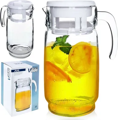 Produktbild von Vilde Krug Kanne Glaskrug Karaffe mit Deckel aus Glas 2 L
