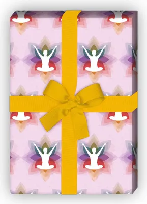 Produktbild von Buntes Yoga Geschenkpapier mit Meditation in Blüte auf rosa - G7503, 32 x 48cm