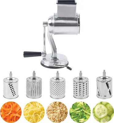Image de râpe à tambour 3 en 1,Râpe à fromage,Râpe à tambour manuelle avec 6 lames de tambour amovibles,Râpe à tartiner à coupe rapide