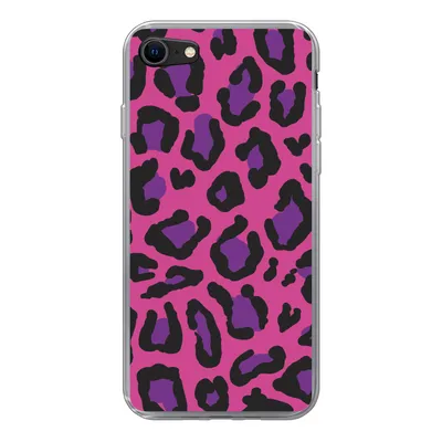 Produktbild von MuchoWow® Handyhülle Schutzhülle Hülle für iPhone SE 2020 Pantherdruck - Rosa - Lila Silikon Softcase Handy Hülle - Kartenbesitzer