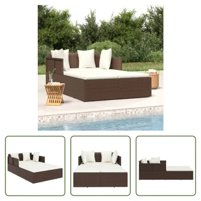 Produktbild von The Living Store Sonnenliege mit Kissen Braun 182x118x63 cm Poly Rattan