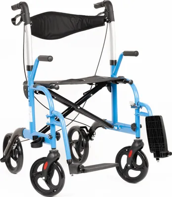 Produktbild von Homecare Innovation® Rollator und Transportrollstuhl in 1 - mit Sitz und Fußstützen - Blau - bis 136 kg