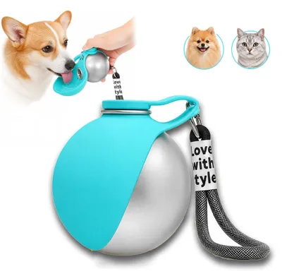 Hundetrinkflasche mit Silikonschale, auslaufsicher, 285 ml, blau