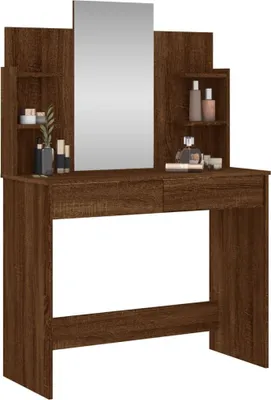 Produktbild von "Winter Sale" Schminktisch mit Spiegel Braun Eichen-Optik 96x39x142cm - clorisNeu389010 - Schminktische
