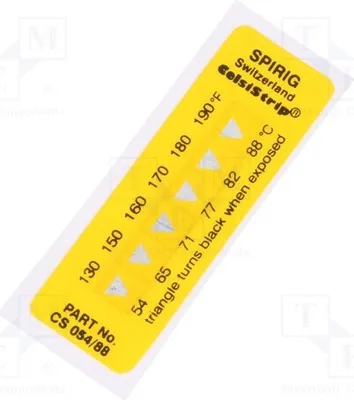 Immagine prodotto di 1 etichetta termocromatica per la registrazione della temperatura, in gradi Celsius (°C) e Fahrenheit (°F), dimensioni 15x45 mm, modello CS-054/088. Indicatore di temperatura