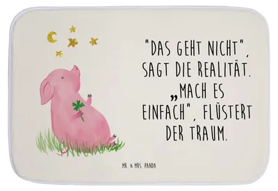Produktbild von Mr. & Mrs. Panda Badvorleger Schwein Glück - Weiß - Geschenk, Teppich Bad, Motivation, Glücksbringer, Badezimmerteppich, duschmatte, Ziele, Lustige Sprüche, Badteppich