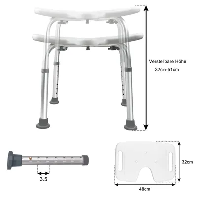 Produktbild von TWOLIIN Duschhocker, Höhe 35-51cm, max. 136kg, höhenverstellbar, 7-fach verstellbar, U-Typ, für Senioren, Kinder & Menschen mit Behinderungen, aus Aluminium, Kunststoff, Polyethylen, Weiß