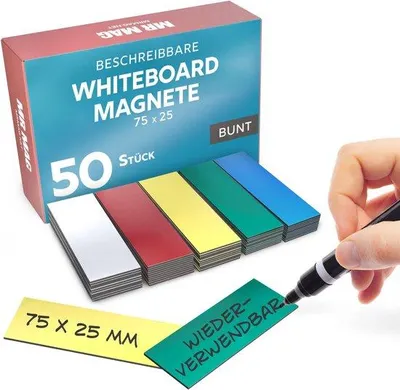 Produktbild von Bunte Magnete 75x25mm beschreibbar weiß