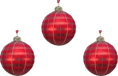 Produktbild von Weihnachtskugeln Glas mit Streifen Motiv 8cm weihnachtsrot, 3er Set