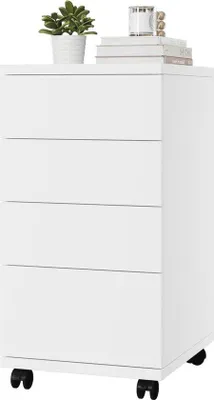 Produktbild von Famanu Archivschrank mit 4 Schubladen und Rollen für Zuhause und Büro - Unterbüroraum weiß 33 x 39 x 63,5 cm