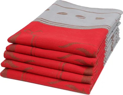Produktbild von 5er Set Geschirrtücher, 50x70 cm, 100% Baumwolle, Kaffee Motiv, rot hellgrau