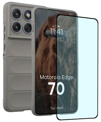 Produktbild von Robuste Handyhülle + gehärtetem Glas für Motorola Edge 70, Bizon Tur Pack, Hellgrau