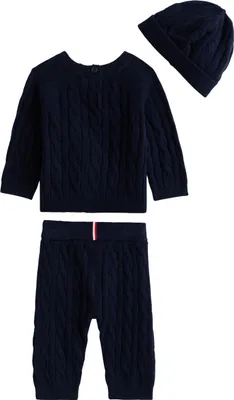 Obrázek produktu pro Dárek pro miminko Tommy Hilfiger: svetr, kalhoty a čepice, modrá (tmavě modrá), velikost 68