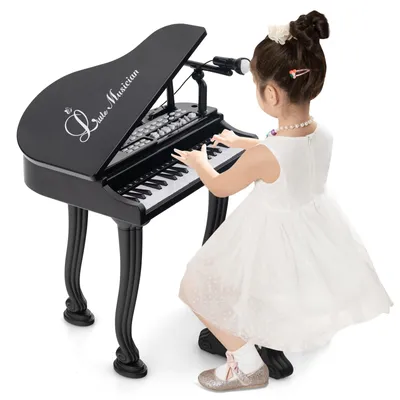 Zdjęcie produktu dla COSTWAY keyboard dla dzieci z 37 klawiszami i stołkiem, przenośny keyboard z mikrofonem, trybem nauczania LED, funkcją nagrywania i odtwarzania, instrument muzyczny dla dzieci od 3 lat (czarny)