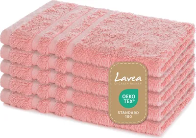Produktbild von Lavea® 5er Set Gästehandtücher 30x50 cm – Weiche und Saugstarke Gästetücher aus 100% Baumwolle, Frottierserie Elena – Pastellrosa