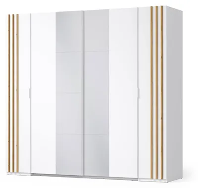 Image de Armoire à portes battantes et coulissantes Florina, 219 x 62 x 207,5 cm, 4 portes, blanc / chêne Artisan