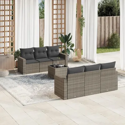 Produktbild von CLORIS 7-tlg. Garten-Sofagarnitur - mit Kissen - Grau Poly Rattan - Gartenmöbelgarnituren LL0000256285