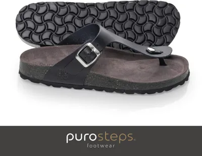 Produktbild von purosteps footwear Marbella-Eco Damen Leder Kork Sandale Zehentrenner Komfort schwarz - 37