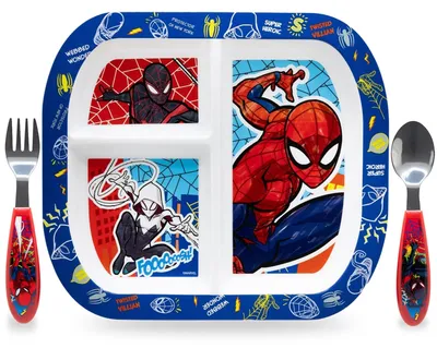 3-teilige Kinderserviesset mit Besteck, Spiderman, mikrowellengeeignet