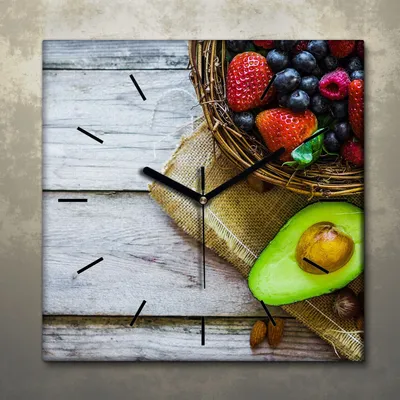 Produktbild von Wohnzimmer Leinwand Uhr Geräuschlos Küche 30x30 Farbige, Früchte, schwarze Zeiger