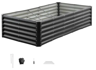Image de Jardinière surélevée en métal SucceBuy 1800 x 900 x 430 mm, jardinière à fond ouvert et bords arrondis, idéale pour les légumes, les fleurs, les herbes aromatiques et les plantes succulentes