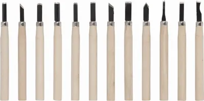 Image de Kreator Couteau à sculpter Set de 12 pièces Ciseau à bois Ciseau à bois Sculpture sur bois Manche en bois