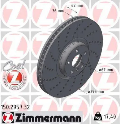 Produktbild von ZIMMERMANN Bremsscheibe Vorne Links für BMW 5 Touring (G31) 395mm 150.2957.32