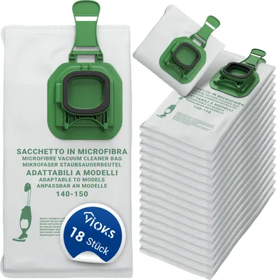 A collage of vacuum cleaner bags, with one bag shown in full detail and a stack of bags in the background.