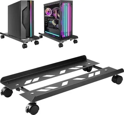 Produktbild von Famanu CPU-Ständer für PC-Desktop-Computer - Verstellbare mobile Halterung mit Rollen - Schwarz