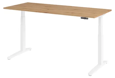 Produktbild von bümö Schreibtisch elektrisch XBHM - Nachbildung: Asteiche, Größe: 180 x 80 cm, Gestell: Weiß