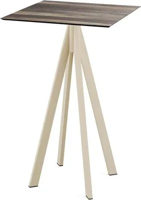 Image de Infinity - Table de bar avec structure couleur sable et plateau en stratifié haute pression (HPL) imitation bois tropical, 70 x 70 cm, 1 pièce