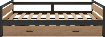 Produktbild von Ausziehbares Bett 120 x 200 und 90 x 200 cm - MDF, Kiefernholz und Metall - Natur und anthrazit - BOSTON