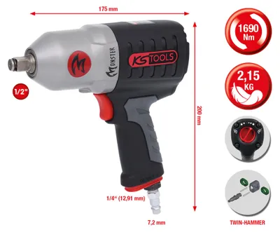 Zdjęcie produktu dla Pneumatyczny klucz udarowy KS Tools 1/2 MONSTER 1690 Nm z wysokim skokiem